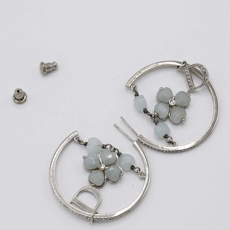Christian DIOR Earrings Flower Rhinestone Approx 13.7g Accessories Box Bag H1789