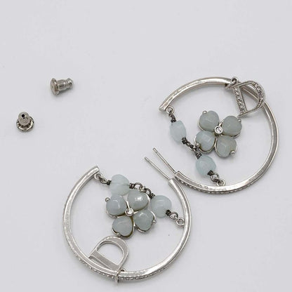 Christian DIOR Earrings Flower Rhinestone Approx 13.7g Accessories Box Bag H1789