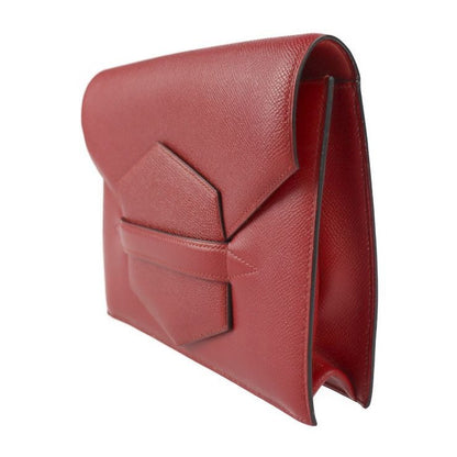 Hermes Clutch Bag Courchevel Red Fako Second Stamped 0