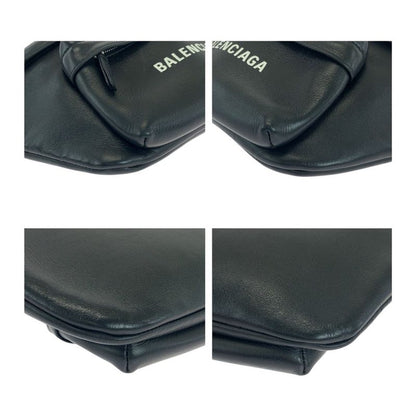 Balenciaga Everyday Logo Print Black Leather 552376 Body Bag Waist Bag Unisex