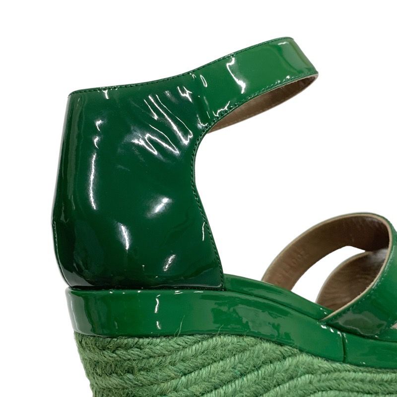 Hermes Ilana Sandals Shoes Patent Green Wedge Sole Espadrilles
