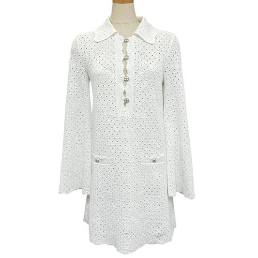 Chanel Dress Coco Mark Clover Lace P76856k11051 Cotton White