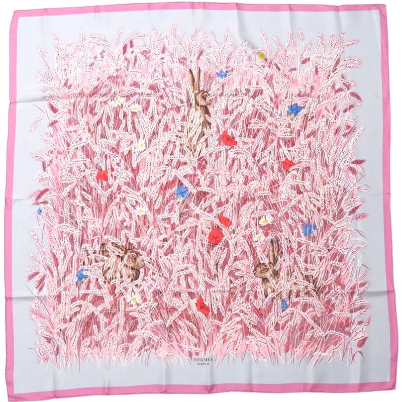 Hermes Lapins DANS UN Champ DE Scarf Carré 90 Flowers Rabbit All Silk Shawl