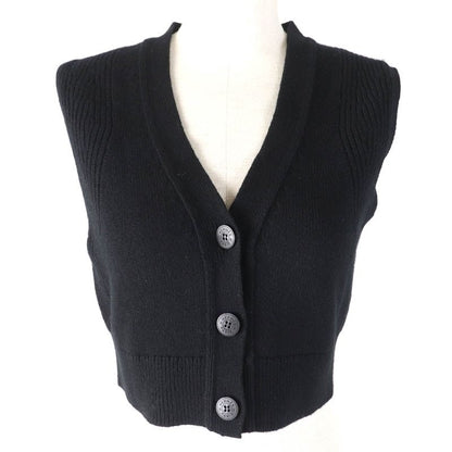 Hermes 24 SS 4 E2721 D1 100% Cashmere Serie Design Button Short Knit Vest Black 36