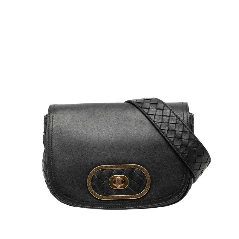Bottega Veneta Intrecciato Crossbody Shoulder Bag Black Leather