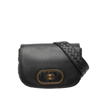 Bottega Veneta Intrecciato Crossbody Shoulder Bag Black Leather