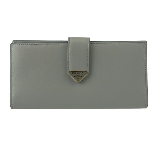 Prada Wallet City Calf Tab 1 Mv025 Light Gray Leather Bifold Long