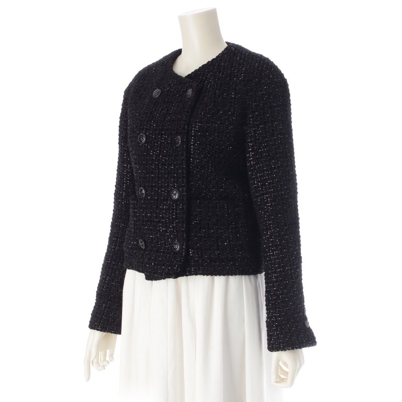 Chanel Cotton Blend Coco Button Collarless Jacket P73350v64896 Black 36