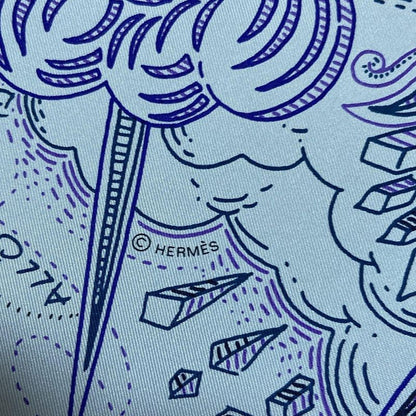 Hermes Scarf Carré 90 Blue Ciel X Ankle X Violet Please Hold The Line / Please