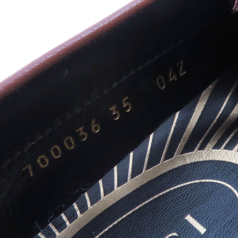 Gucci 700036 Logo Metal Leather Loafer Brown Gold Hardware 35 With Box And