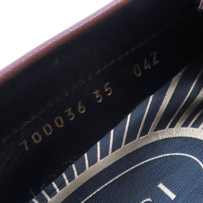 Gucci 700036 Logo Metal Leather Loafer Brown Gold Hardware 35 With Box And