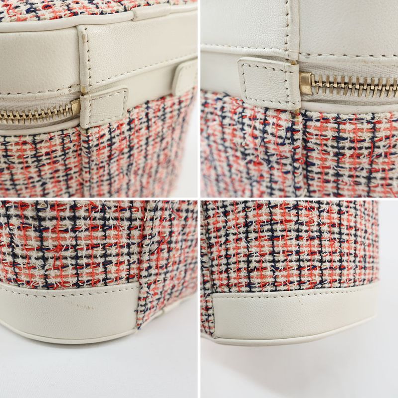 Chanel Vanity Case Chain Shoulder Coco Mark Tweed White Gold Hardware