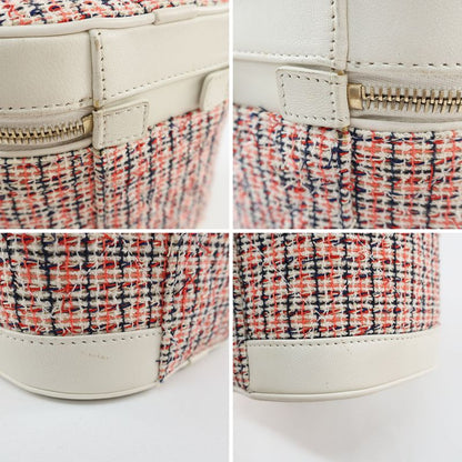 Chanel Vanity Case Chain Shoulder Coco Mark Tweed White Gold Hardware