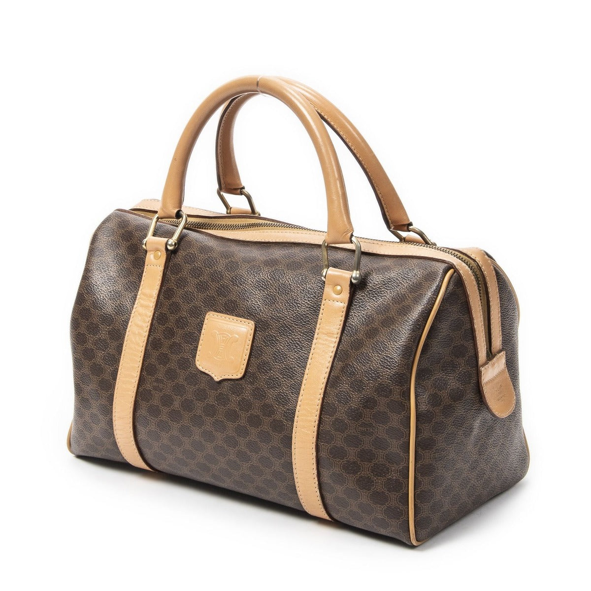 Celine Vintage Small Boston Brown Beige Macadam Canvas — view 2