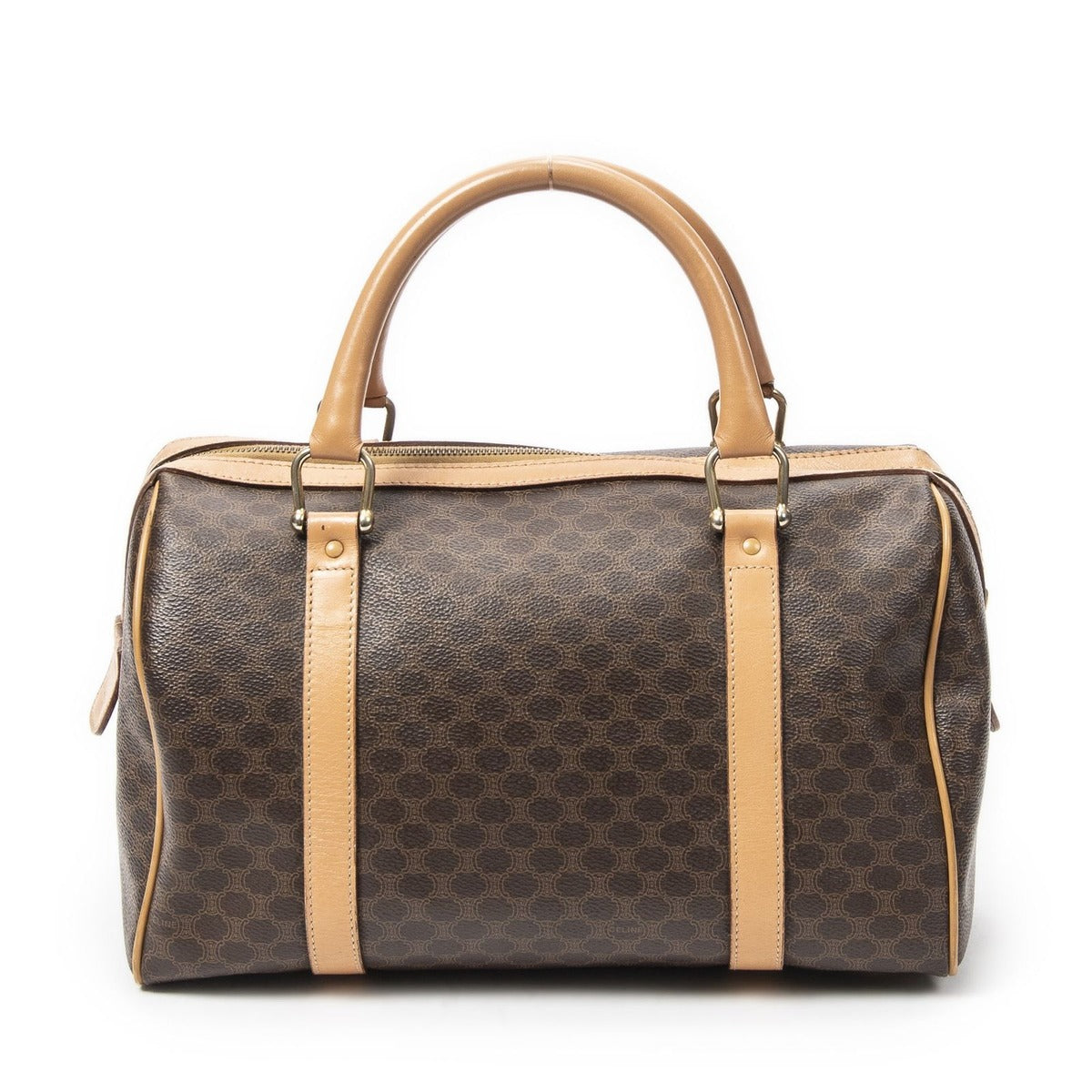 Celine Vintage Small Boston Brown Beige Macadam Canvas — view 5