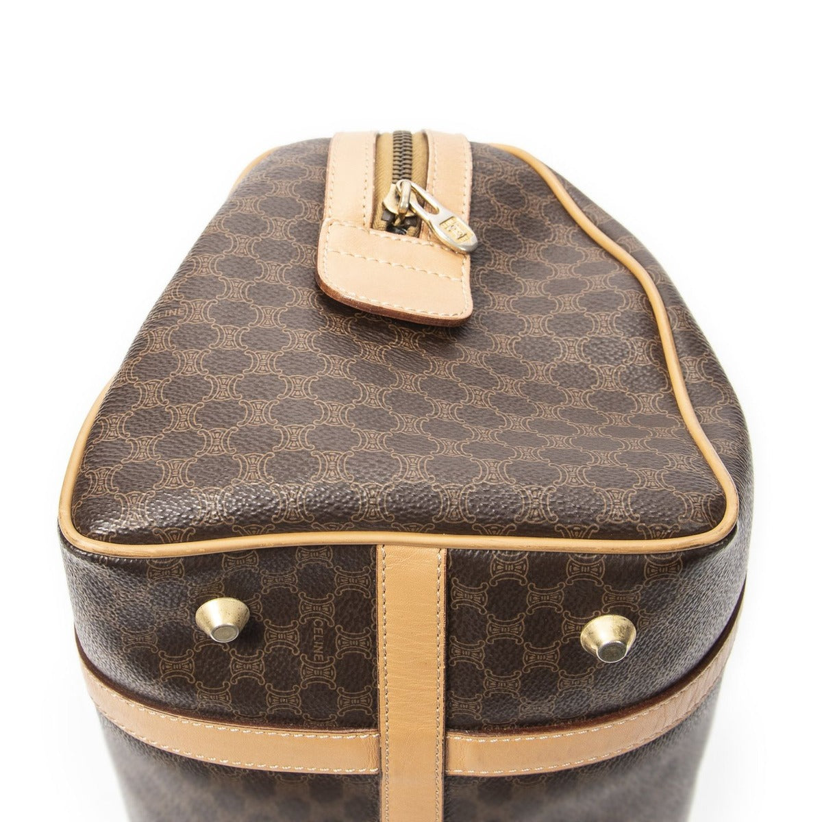 Celine Vintage Small Boston Brown Beige Macadam Canvas — view 7