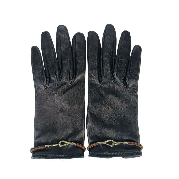 Hermes Gloves Jumbo Black Leather Silver Hardware
