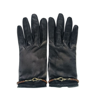 Hermes Gloves Jumbo Black Leather Silver Hardware