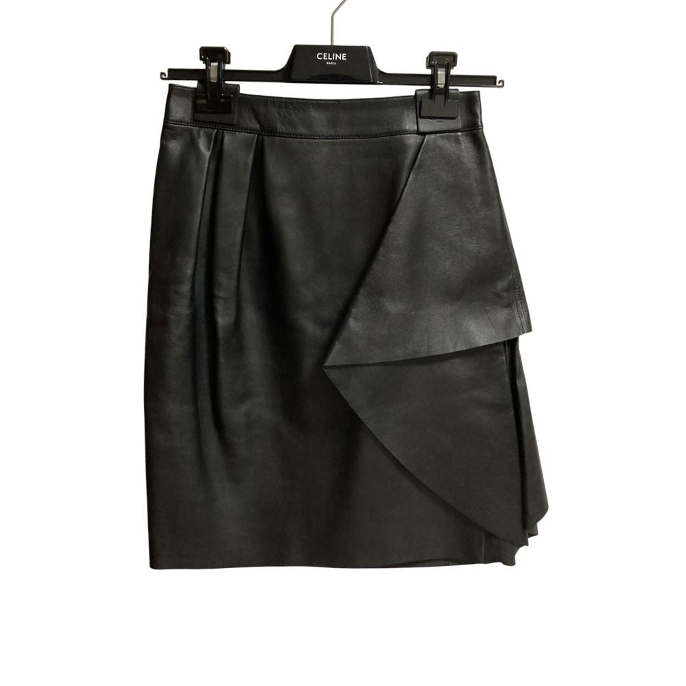 Celine Side Ruffle Leather Skirt 36 Black