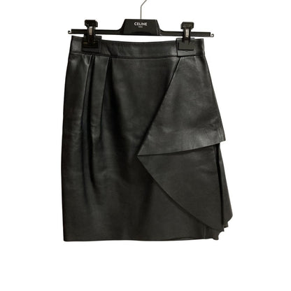 Celine Side Ruffle Leather Skirt 36 Black