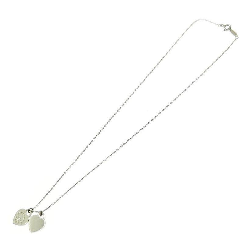 Tiffany & Co Silver Return to Mini Double Heart Necklace 3.0g 925 Engraved