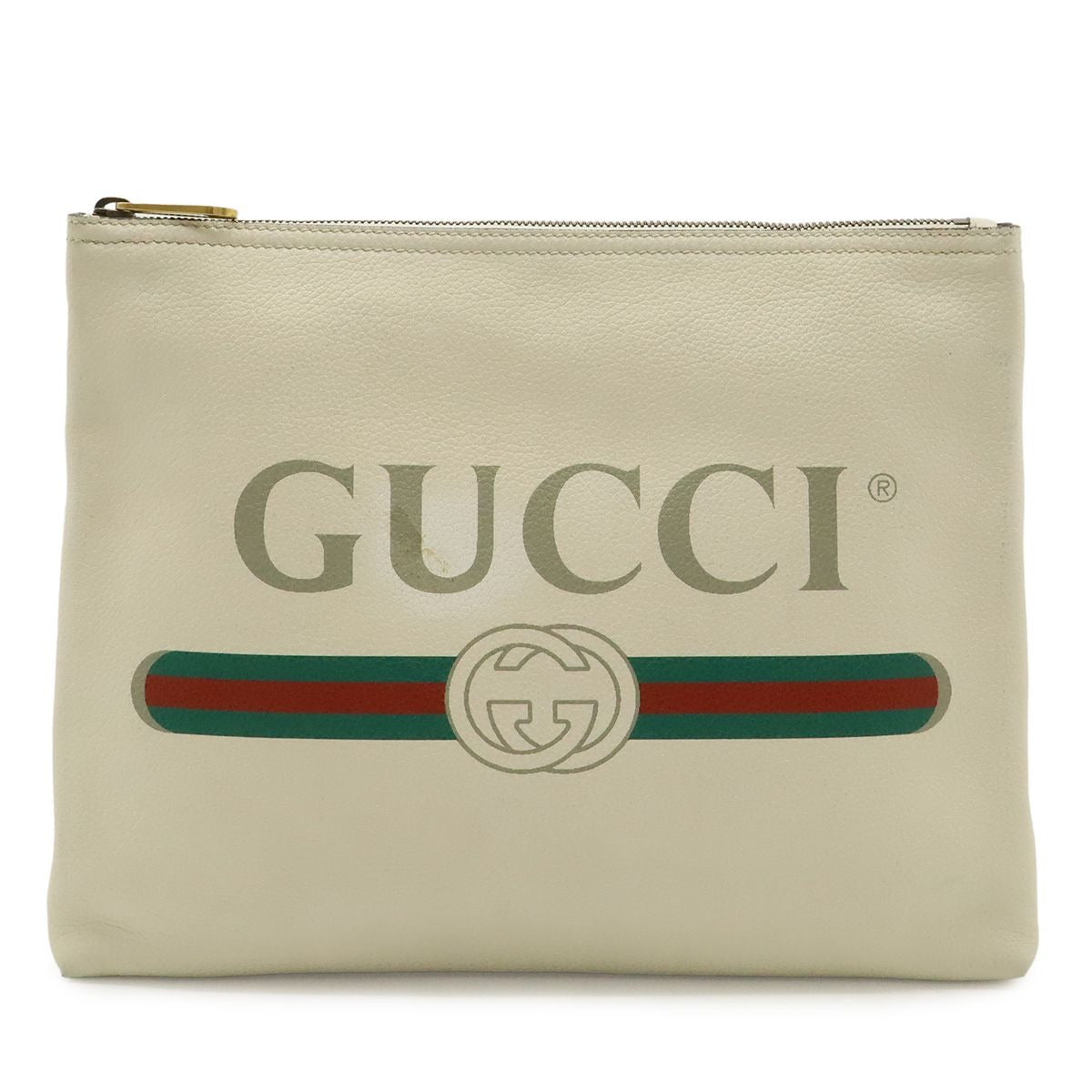 Gucci Print Portfolio Clutch Leather Ivory White Green Red