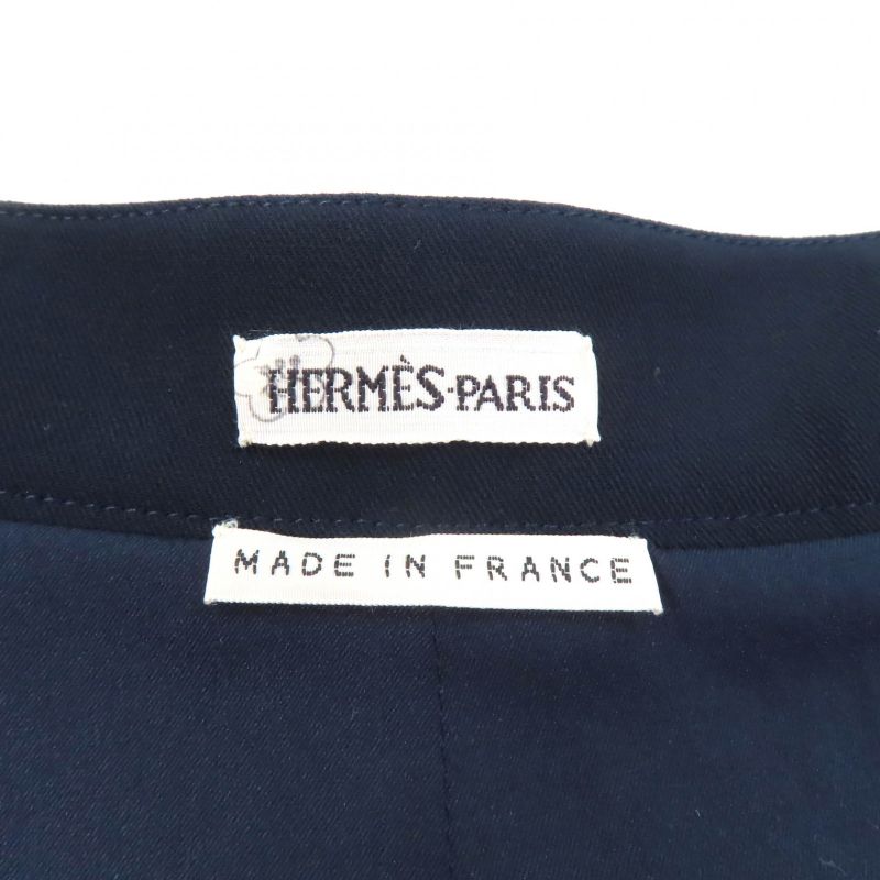 Hermes Vintage Margiela Period Knee Length Tight Skirt With H Button Navy 36