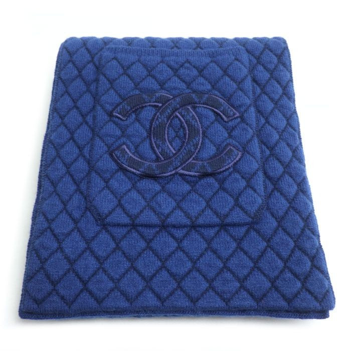 Chanel Large Quilted Scarf with Pocket Blue