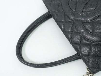 Authentic Chanel Coco Mark Revival Tote Handbag Caviar Skin Leather Black Coco