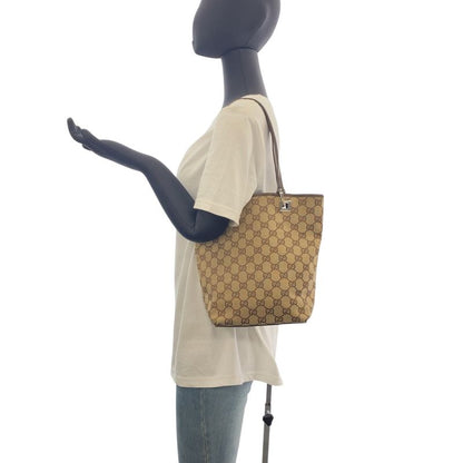 Gucci Beige Brown Silver Hardware GG Canvas 31244 Tote Bag Shoulder Bag Women