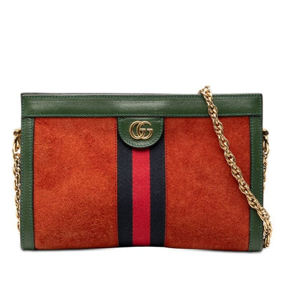 Gucci Ophidia Chain Shoulder Bag Brown Green Leather