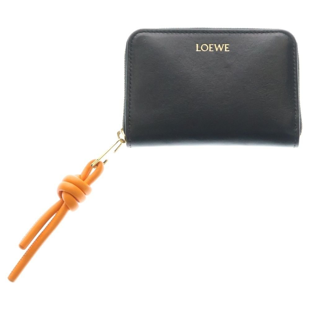 Loewe Zip Coin Purse Mini Wallet Black Orange Shiny Napa Cafe Gold