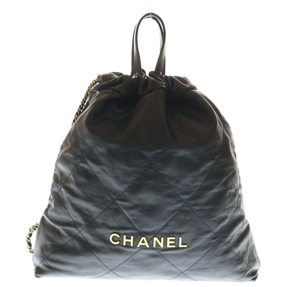Chanel 22 Large Backpack Black Shiny Calf Gold