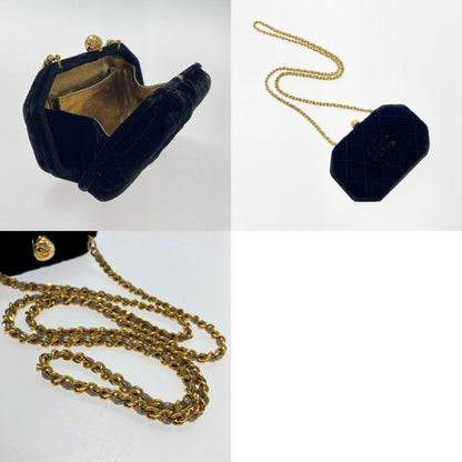 Chanel Cocomark Pouch Chain Shoulder Bag Black Velvet Velor Gold Hardware