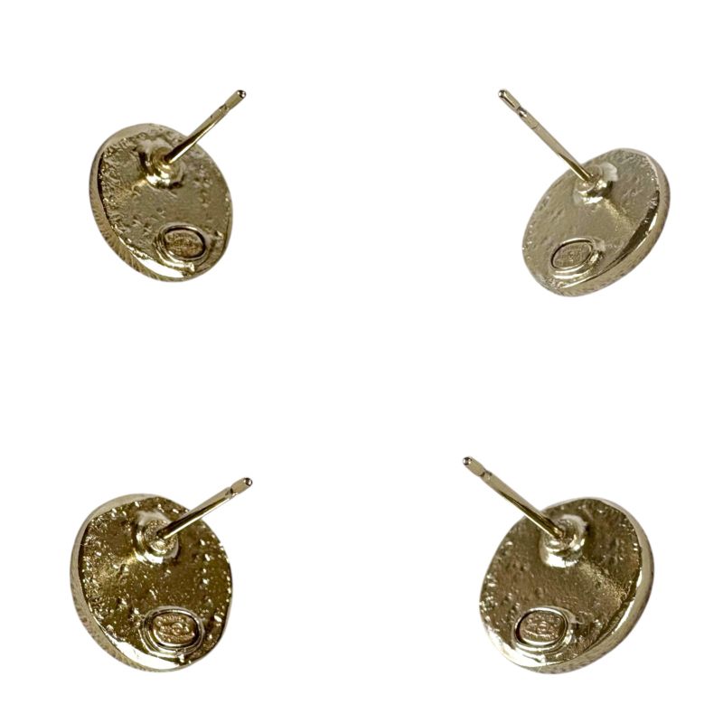 Chanel Coco Mark Rhinestone Earrings Gold Hardware Round Shape Circle