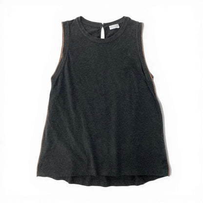 Brunello Cucinelli Sleeveless T-Shirt Top Beaded Piping Top S Gray — view 2