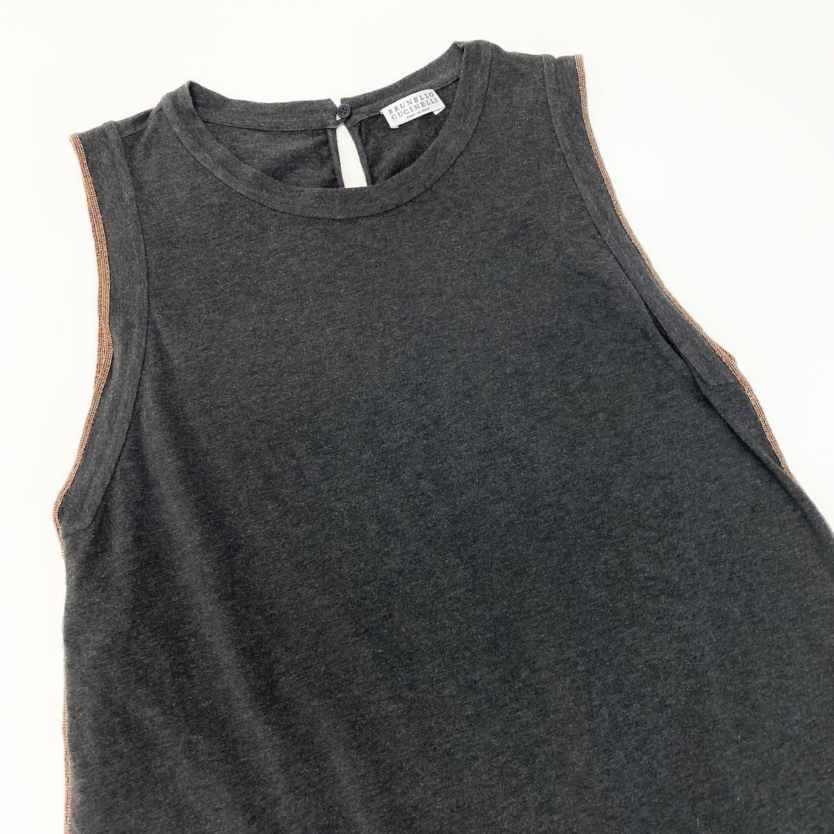 Brunello Cucinelli Sleeveless T-Shirt Top Beaded Piping Top S Gray — view 4