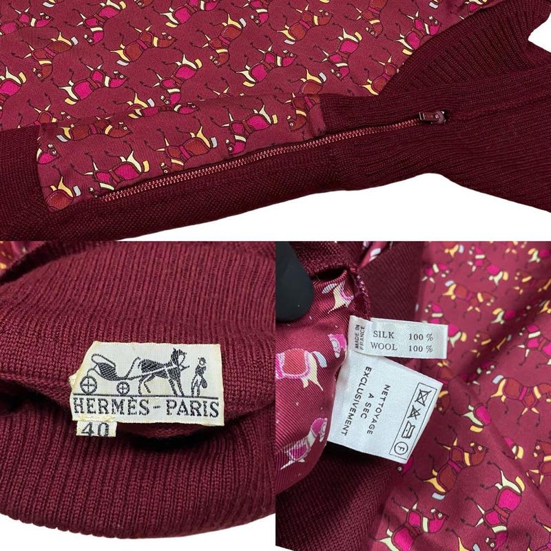 Hermes Vintage Horse Pattern Silk Wool Cut Replacement Turtleneck Sweater Knit