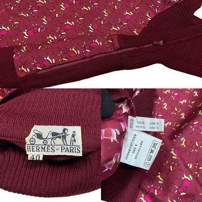 Hermes Vintage Horse Pattern Silk Wool Cut Replacement Turtleneck Sweater Knit