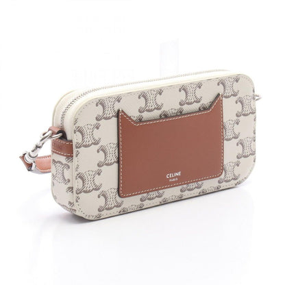 Celine Shoulder Bag Triomphe Horizontal Pouch White Canvas Leather — view 2