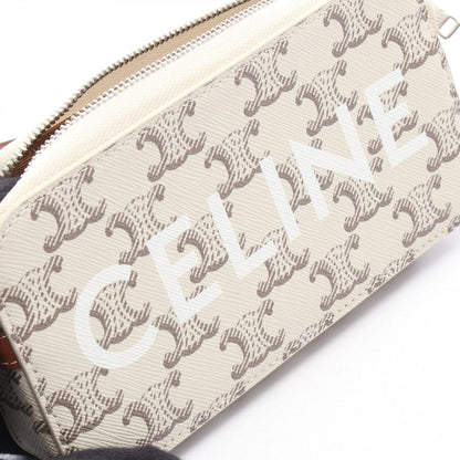 Celine Shoulder Bag Triomphe Horizontal Pouch White Canvas Leather — view 5