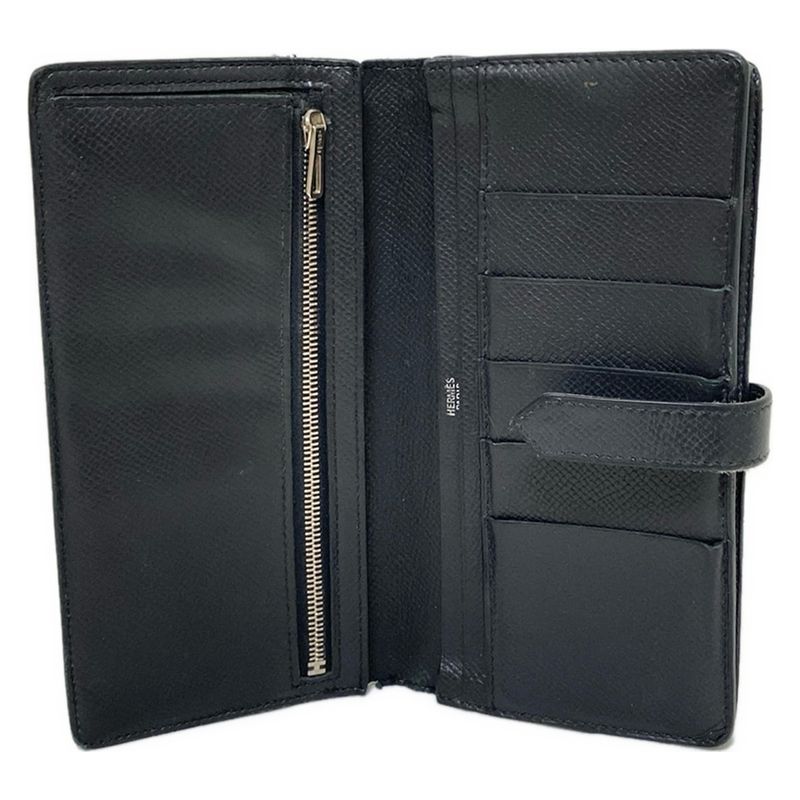 Hermes Long Wallet Bearn Souffle Black New Shape Hardware