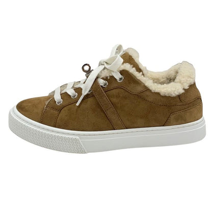 Hermes Day Sneakers Shoes Kelly Hardware Suede Mouton Boa Brown