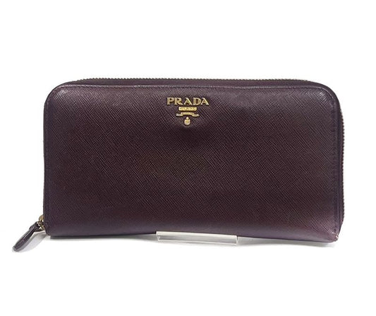 Prada Long Wallet Round Zipper Bordeaux Leather 02bs192