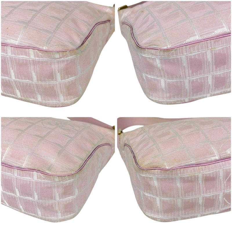 Chanel New Travel Line Mini Handbag Accessory Pouch Nylon Canvas Pink Coco Mark