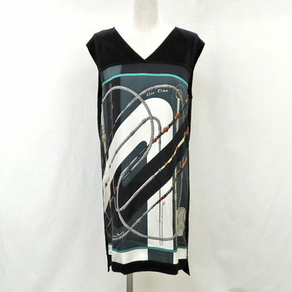 Hermes One Piece Twill Lane No-sleeve 36 Wool Cashmere Silk Black
