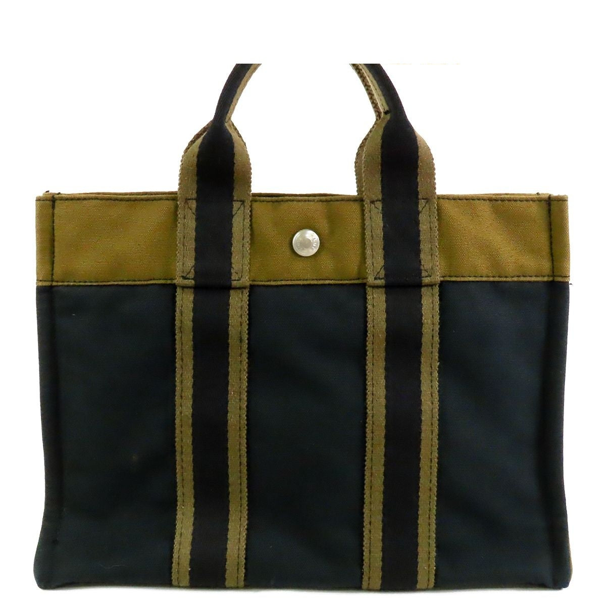 Hermes Fourre Tout PM Khaki Green Navy Silver Cotton Canvas Tote Bag