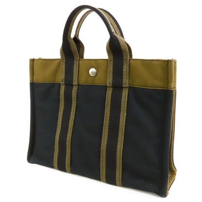 Hermes Fourre Tout PM Khaki Green Navy Silver Cotton Canvas Tote Bag — view 2