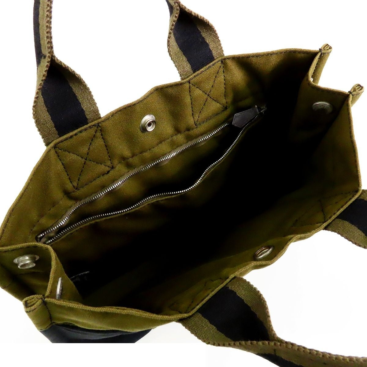 Hermes Fourre Tout PM Khaki Green Navy Silver Cotton Canvas Tote Bag — view 5