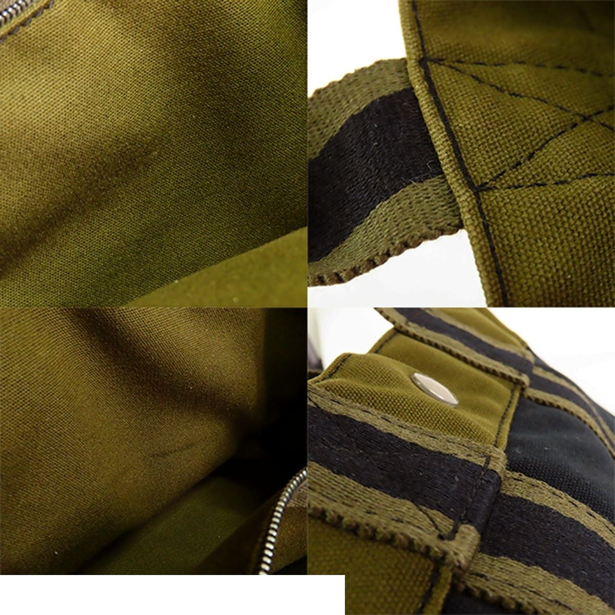 Hermes Fourre Tout PM Khaki Green Navy Silver Cotton Canvas Tote Bag — view 8